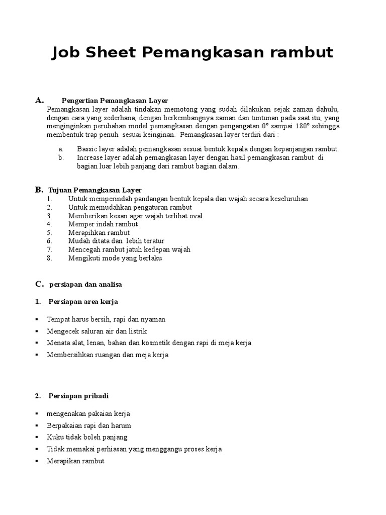 Job Sheet Pemangkasan Rambut