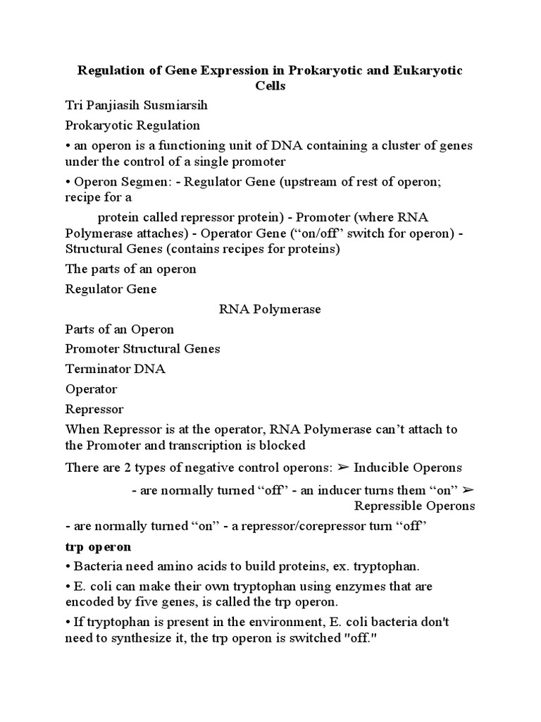 Regulation of Gene Expression in Prokaryotic and Eukaryotic Cells | PDF ...
