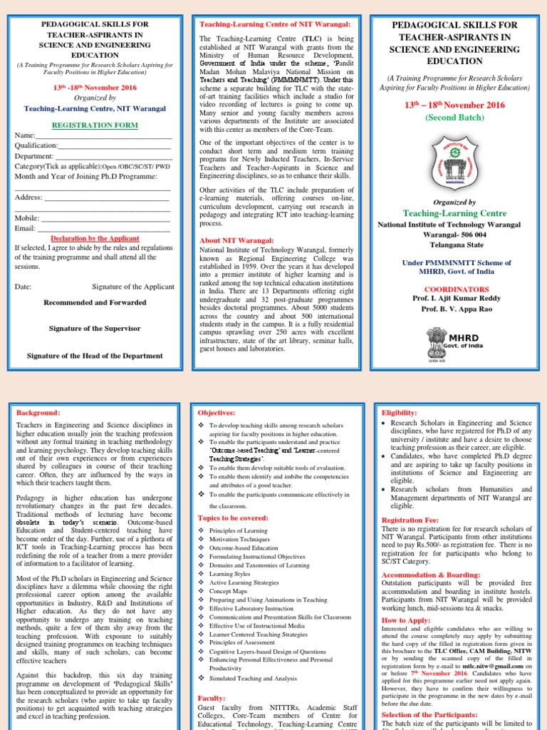 NIT Warangal Pedagogical Skills Training | PDF | Educational Technology ...