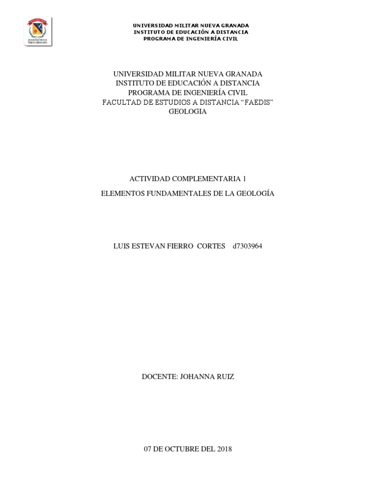 Actividad Complementaria 1 Geologia Escala De Tiempo Geologico
