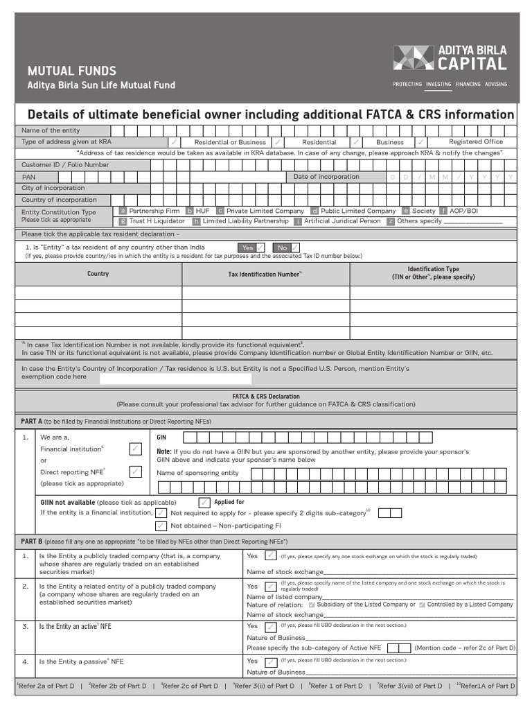 Aditya Birla Fatca And Crs Ubo Non Individuals Pdf Public Company Identity Document