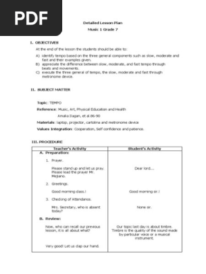 Detailed Lesson Plan for Music