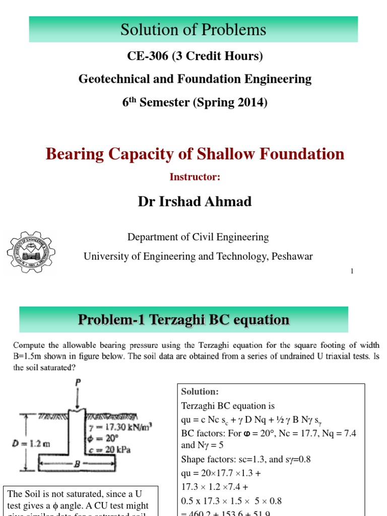Solution of Problems: Bearing Capacity of Shallow Foundation | PDF ...