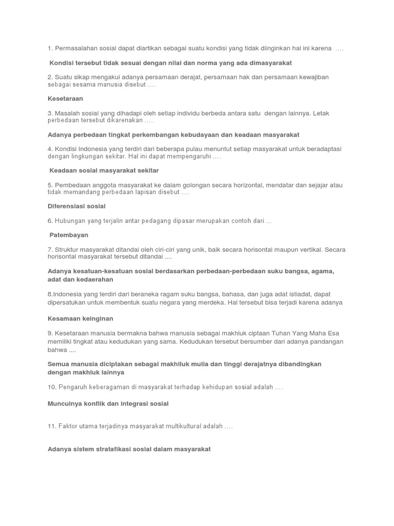 20 Soal Sosiologi Kelas 11