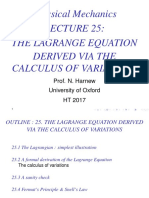 Classical Mechanics The Lagrange Equation Derived Via The Calculus of Variations