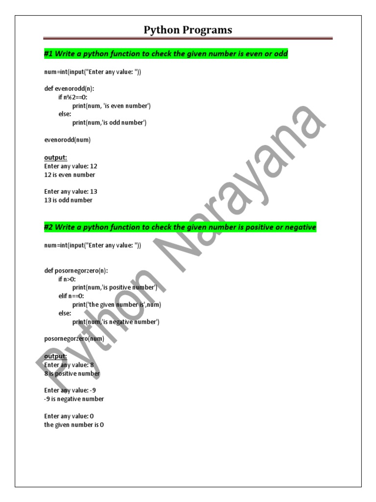 Python Programs by Narayana | PDF | Computer Programming | Numbers