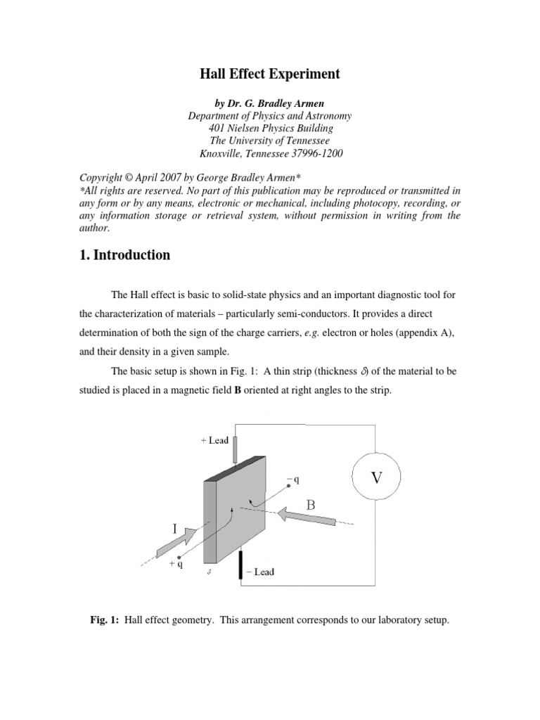 Hall Effect Experiment: by Dr. G. Bradley Armen | PDF