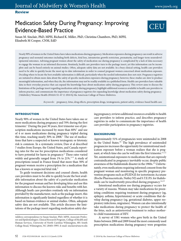 Medication Safety During Pregnancy Improving EvidenceBased Practice