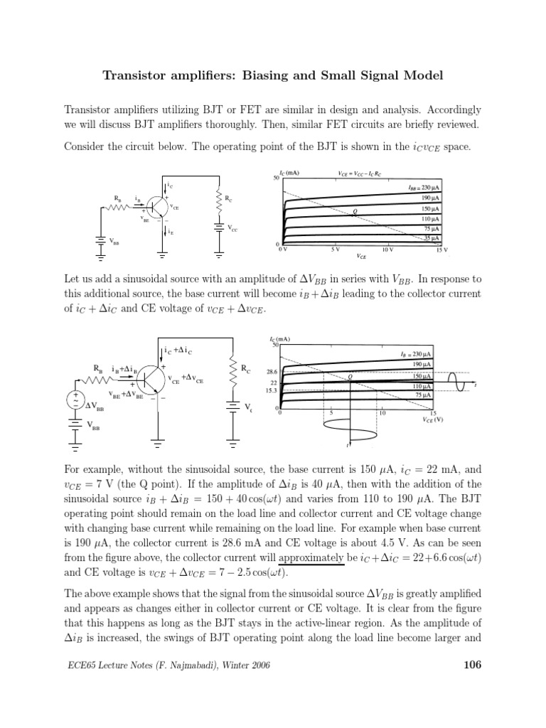 Transistor Amplifiers: Biasing and Small Signal Model: R R I I V ...
