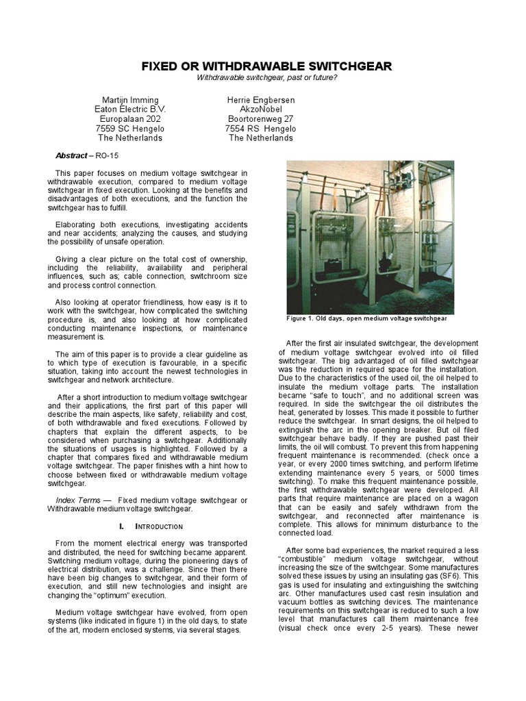 Fixed vs. Withdrawable Switchgear Analysis | PDF | Switch | Electric Power