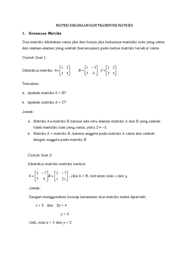 Kesamaan Dan Transpose Matriks