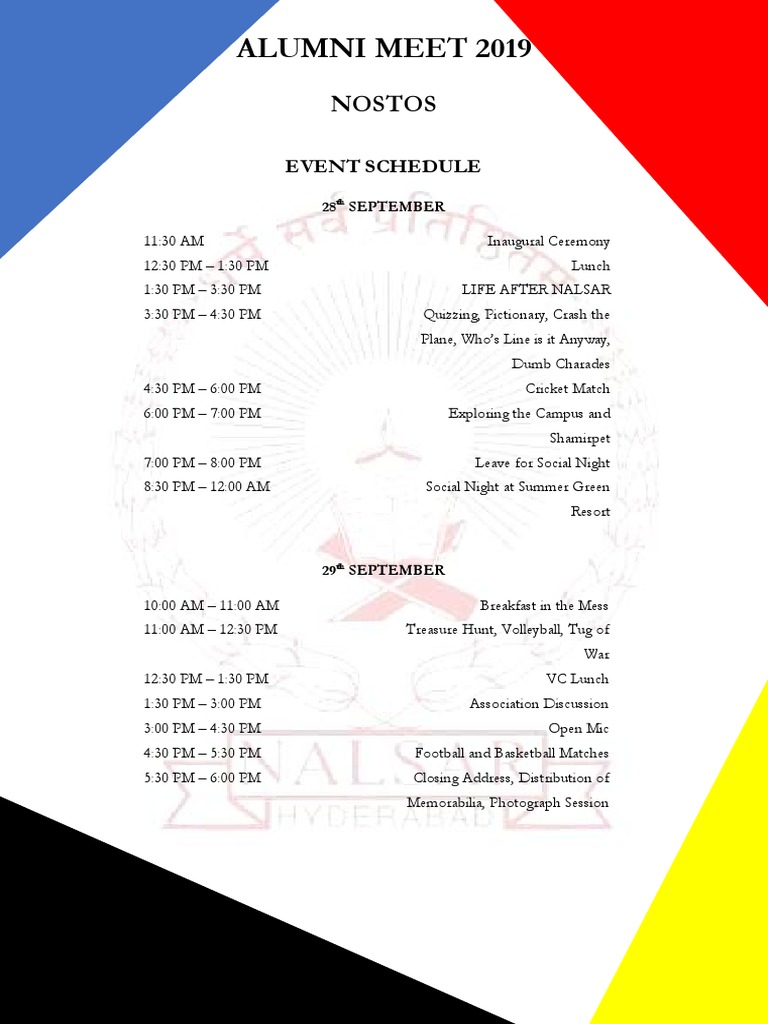 Alumni Meet 2019 Agenda and Schedule | PDF
