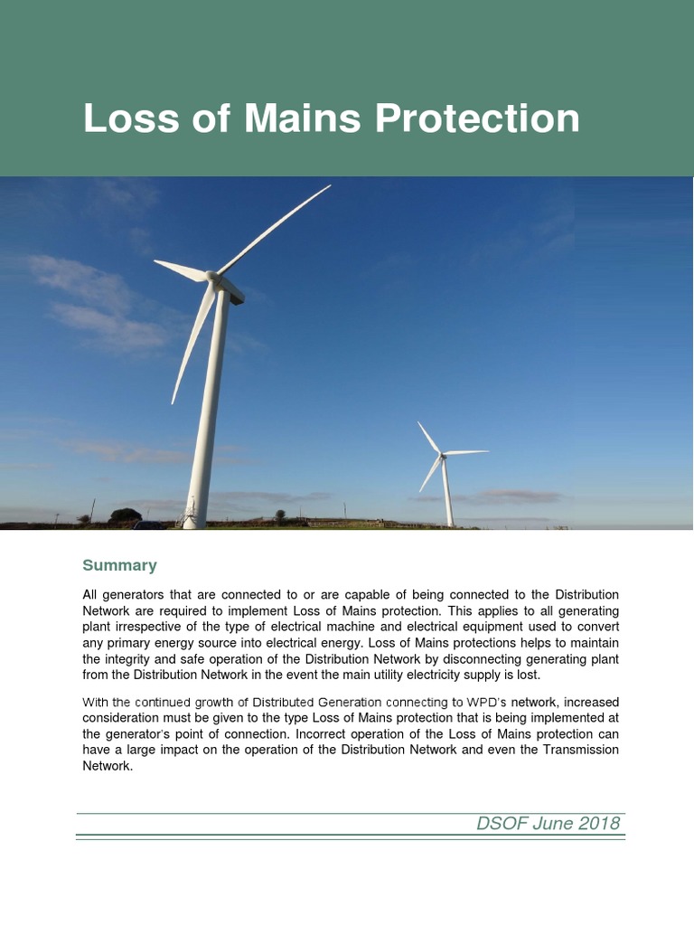 Loss of Mains Protection DSOF June 2018 PDF Mains Electricity