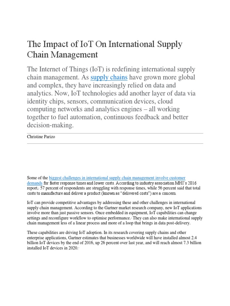 IoT's Role in Global Supply Chains | PDF | Internet Of Things | Supply ...