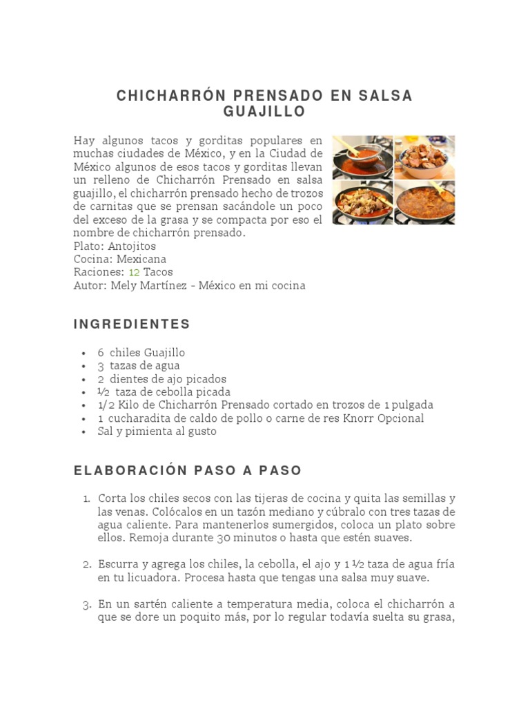 Chicharrón Prensado en Salsa Guajillo | PDF | Cocina mexicana | Taco