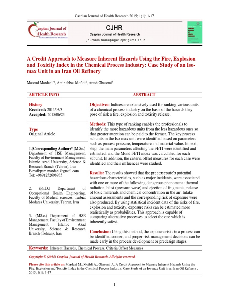Application of The Mond Fire Explosion Index | PDF | Hazards | Risk ...