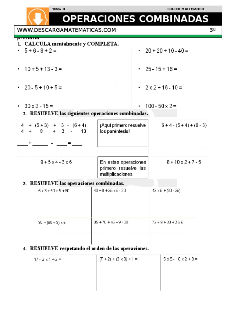 Descargar Operaciones Combinadas Matematica Tercero De Primaria