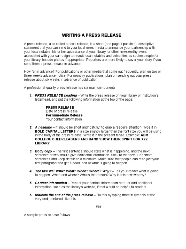 Writing A Press Release  PDF  Press Release  News Media