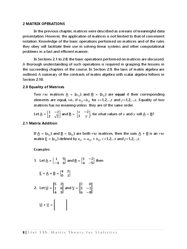 Matrix Operations and Examples | PDF | Matrix (Mathematics) | Operator ...