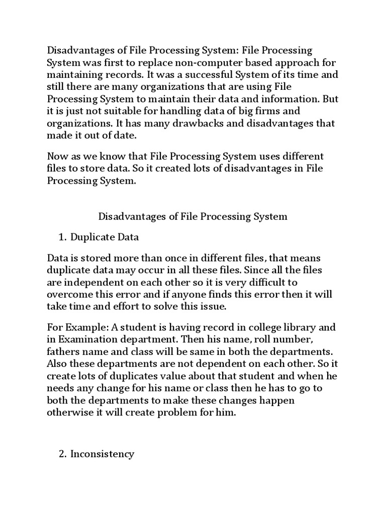 Disadvantages of File Processing System PDF Information Management