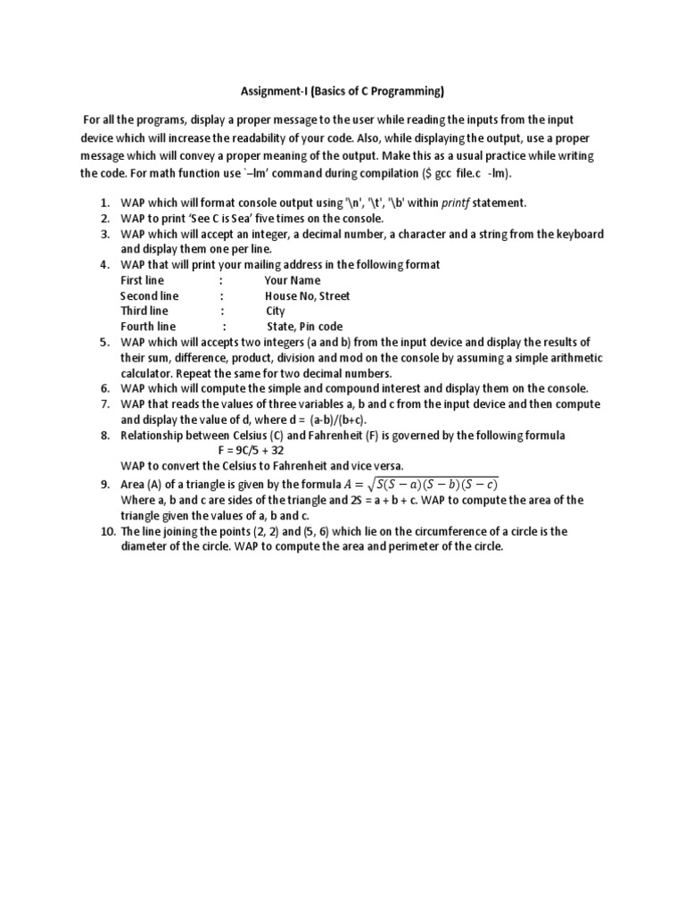 Basics of C Programming Tasks | PDF