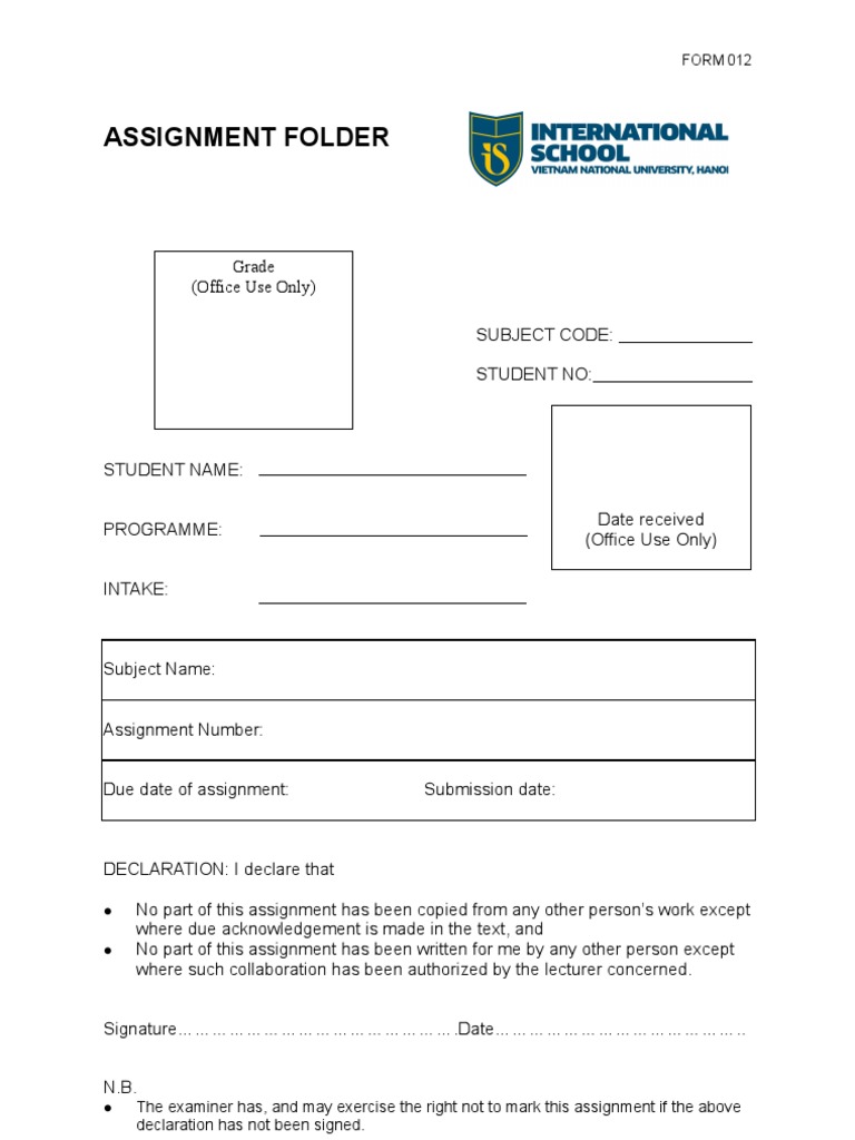 Assignment Submission Folder Form | PDF