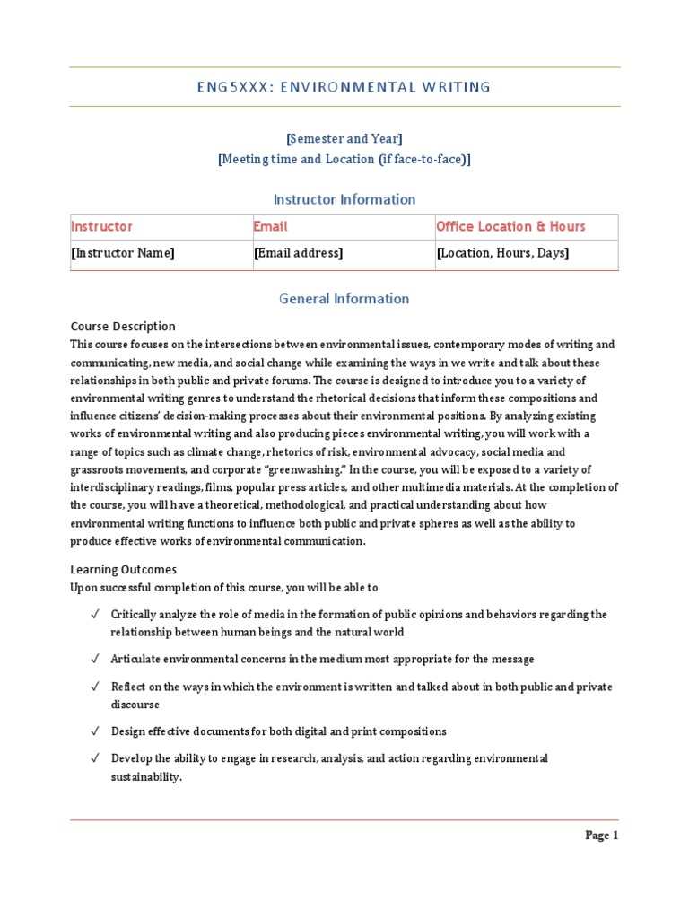 Environmental Writing Course Overview | PDF | News | Mass Media