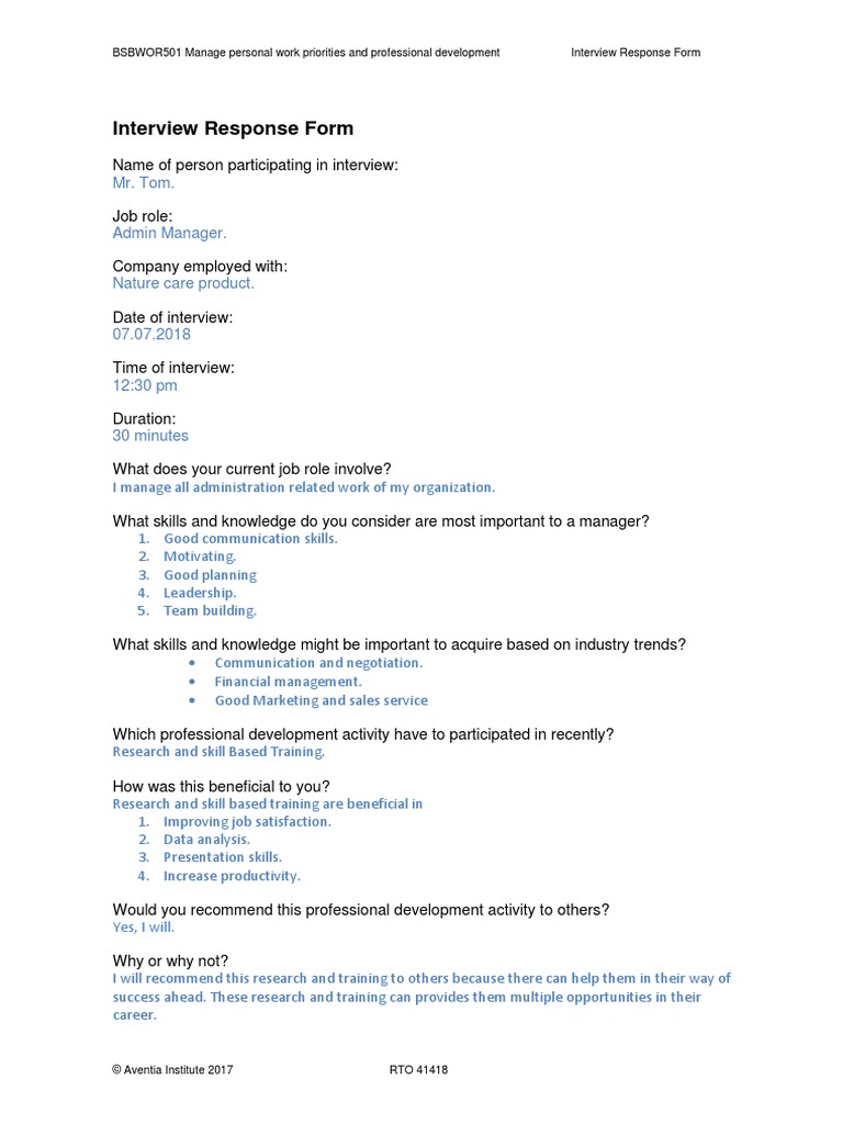 BSBWOR501 Manage Personal Work Priorities and Professional Development ...