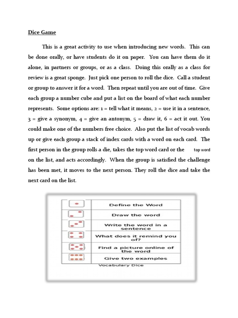 Ice Game PDF Vocabulary Pedagogy