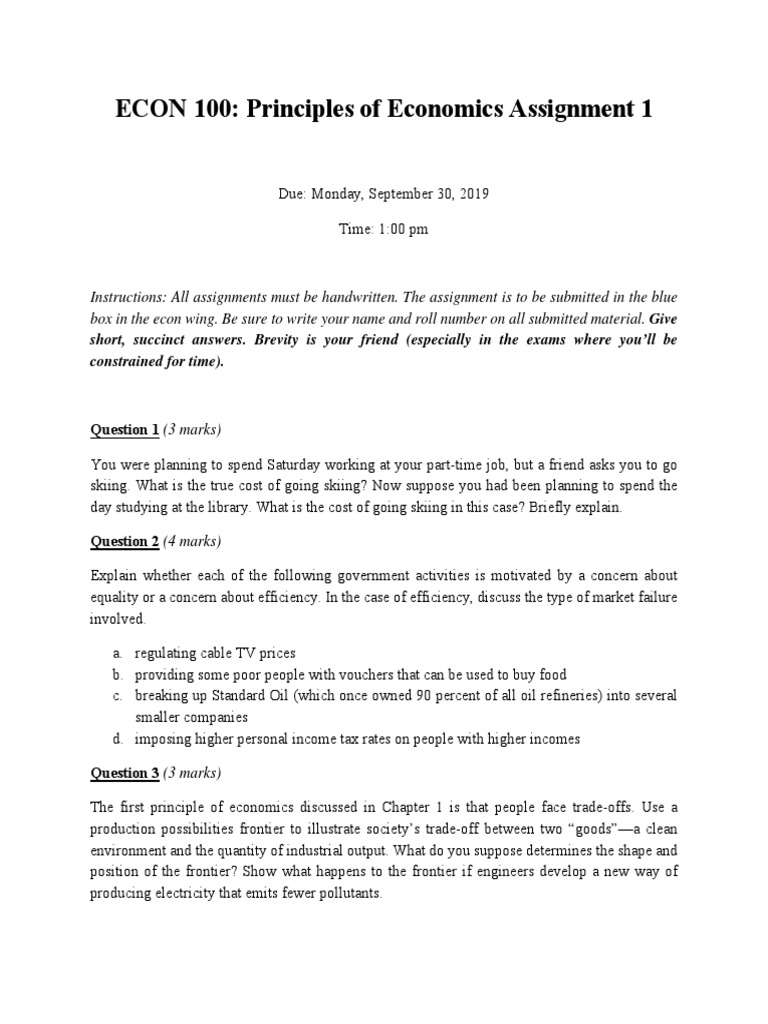 Econ 100 Assignment 1 Pdf Economics Inflation
