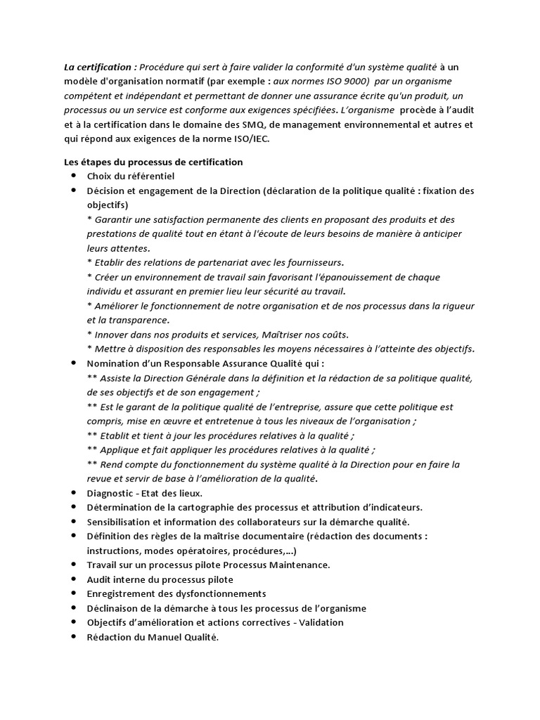 Certification Qualité : Guide Complet | PDF | Management de la qualité ...