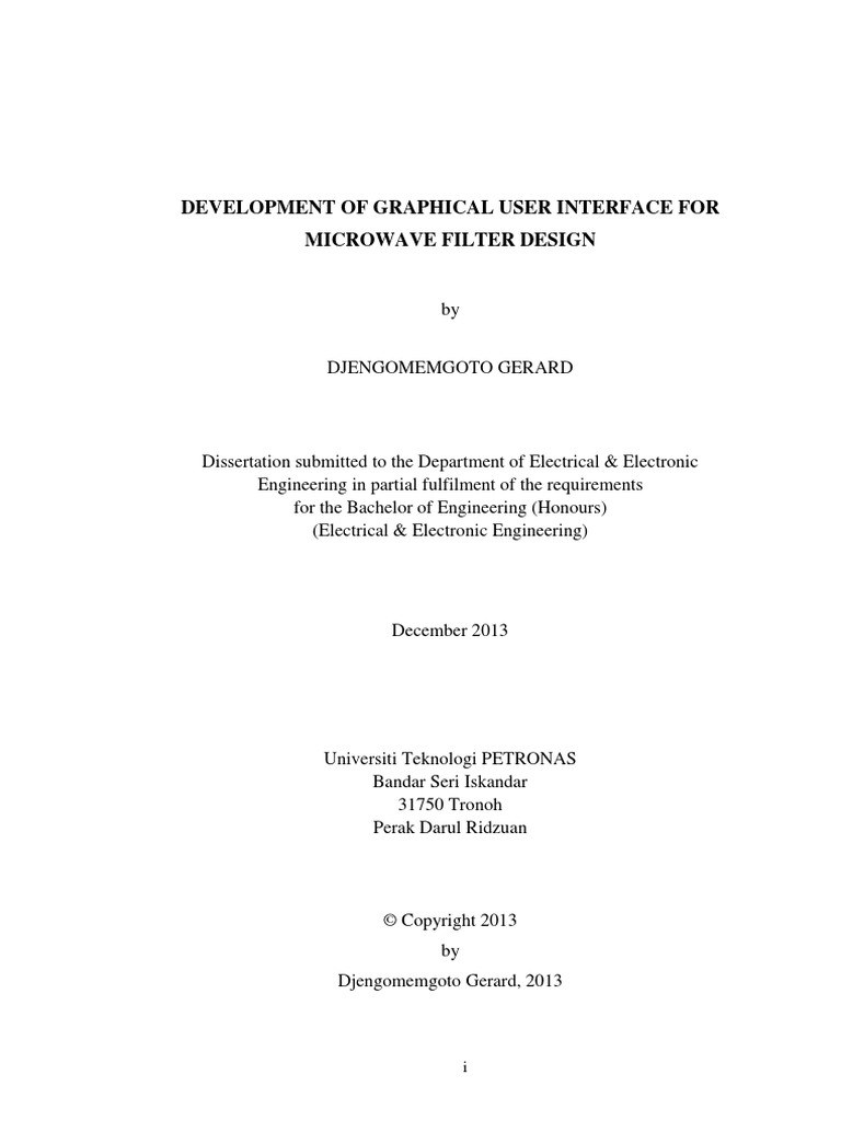 Development of Graphical User Interface For Microwave Filter Design ...