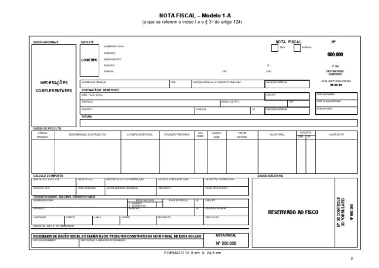 Modelo de Nota Fiscal 1-A PDF | PDF | Recibo | Business