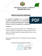 Certificacion Comunal Rosario Del Yata