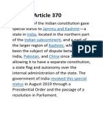 Article 370: Jammu and Kashmir India Indian Subcontinent Kashmir Pakistan China