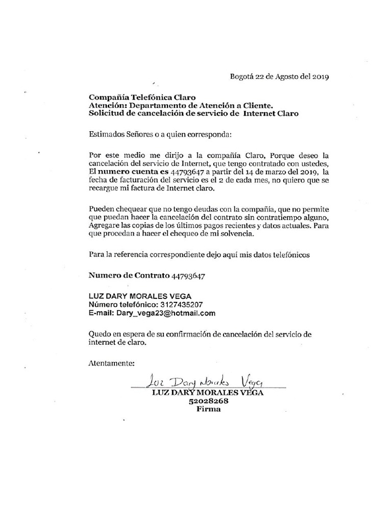 Carta Cancelacion Claro PDF