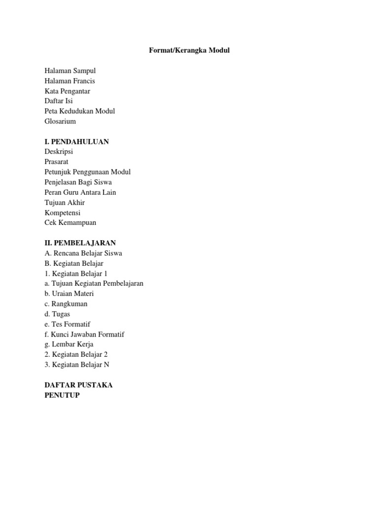 Format Kerangka Modul Pembelajaran | PDF | Seni & Disiplin Bahasa