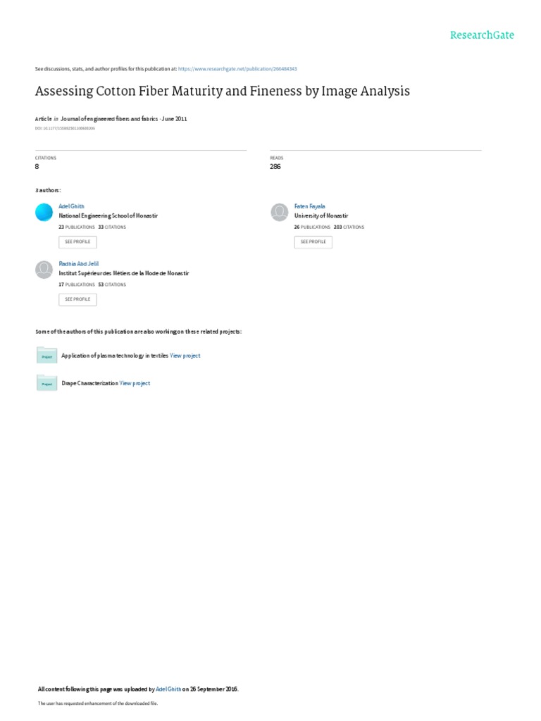 Assessing Cotton Fiber Maturity and Fineness by Im PDF Correlation And Dependence