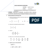 Examen bimestral de Matemática 1 con problemas de fracciones, potencias, operaciones combinadas, medidas de tendencia central y porcentajes