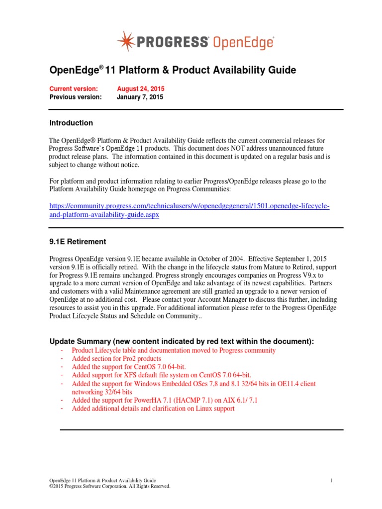 Openedge 11 Platform & Product Availability Guide PDF 64 Bit Computing Operating System