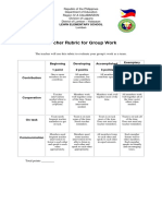 Teacher Rubric For Group Work: Beginning 1 Point Developing 2 Points Accomplished 3 Points Exemplary 4 Points