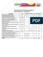 Table of Specification in Science Grade Iv FIRST QUARTER S.Y. 2019-2020