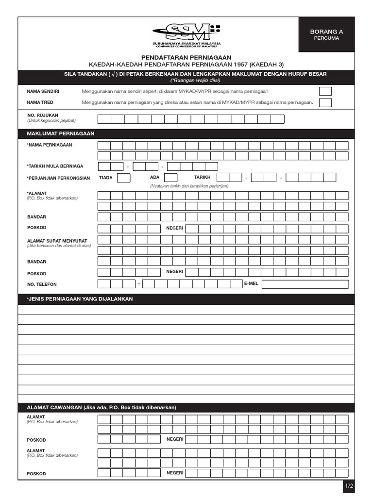 Borang A Pendaftaran Perniagaan  PDF