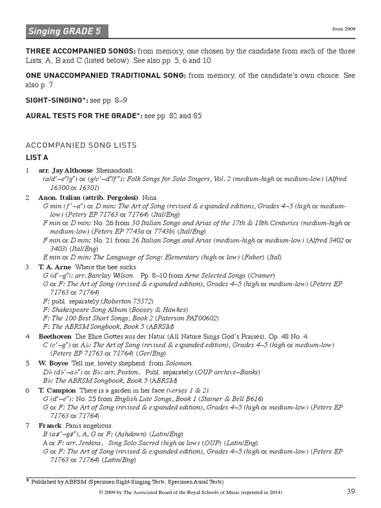 ABRSM Singing Syllabus G5 PDF Musical Theatre Vocal Music