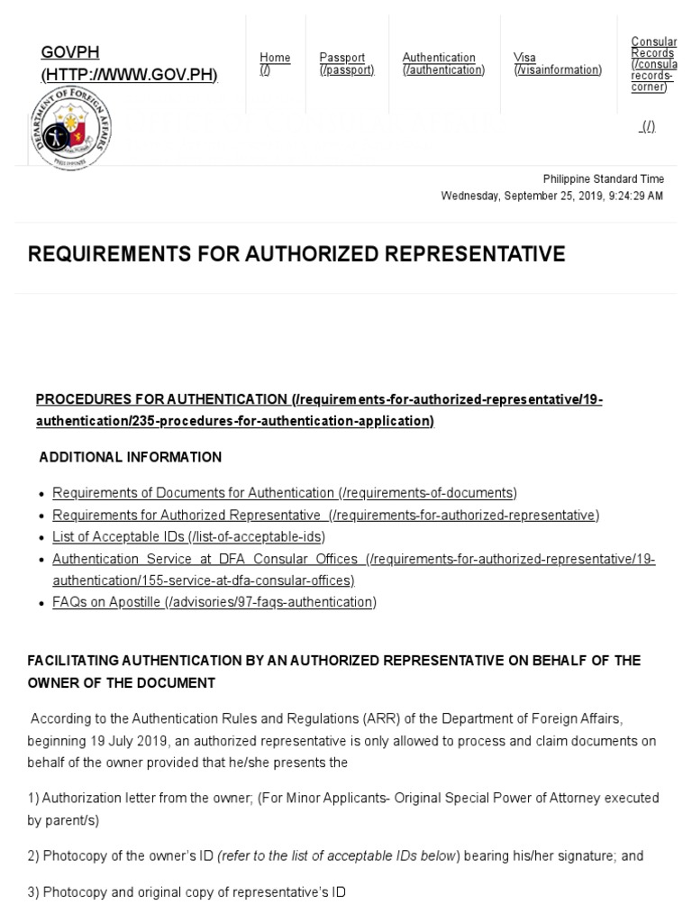 DFA Apostille Requirements for Representatives | PDF