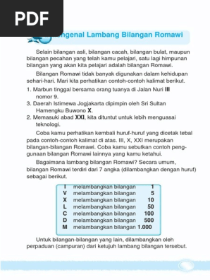 A Mengenal Lambang Bilangan Romawi I V X L C D 1 5 10 50 100 500 M Melambangkan Bilangan 1 000 Pdf