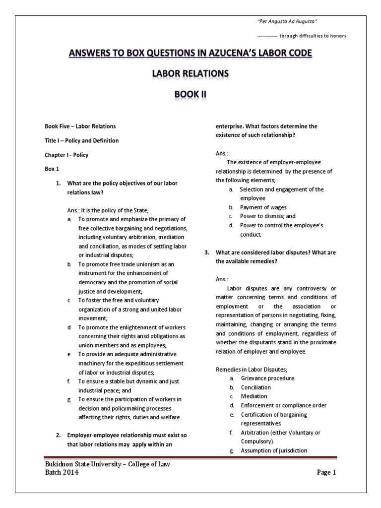 Labor Relations Box Questions Azucena Final | PDF | Ratification ...