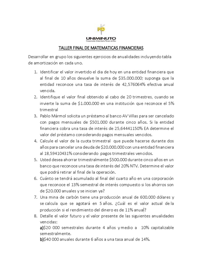 Ejercicios de Anualidades y Amortización | PDF | Interés | Tasas de interés