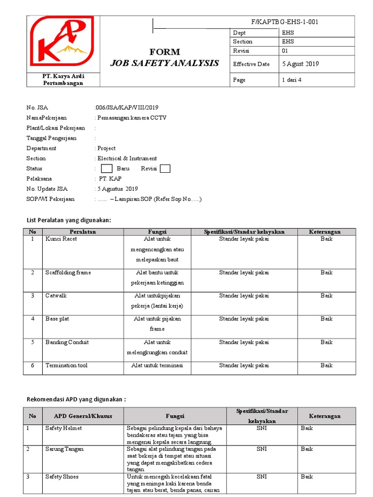 JSA Pemasangan CCTV dan Scaffolding | PDF