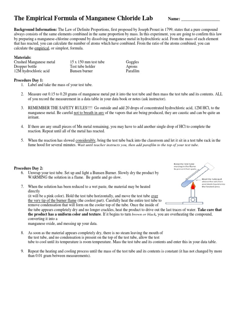 The Empirical Formula of Manganese Chloride PDF Manganese Hydrochloric Acid